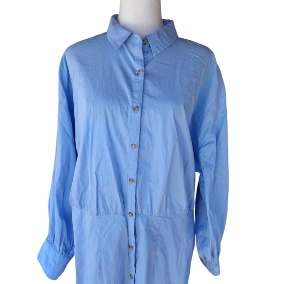 Anthropologie Maeve Long Sleeve Poplin Mini Shirt Dress Blue Size 1X - Picture 4 of 10